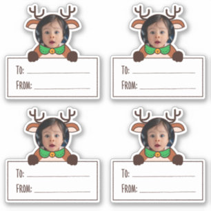 Autocollant d'étiquette de cadeau de renne de phot