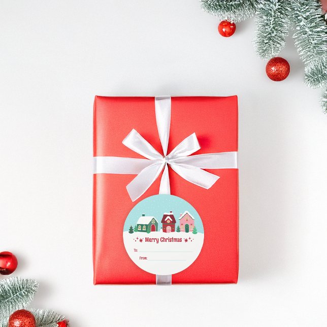 Autocollant d'étiquette de cadeau de village de No (Créateur téléchargé)