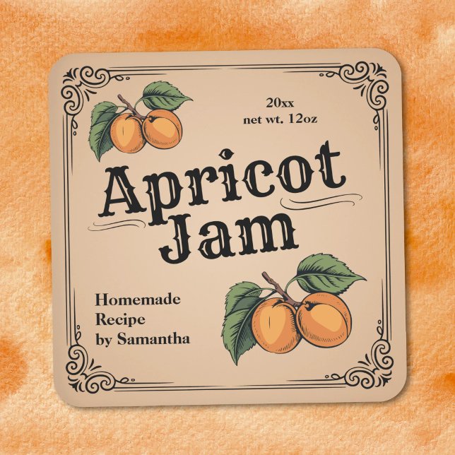 Autocollant d'étiquette de confiture d'abricot vin (Vintage Apricot Jam Label Sticker)