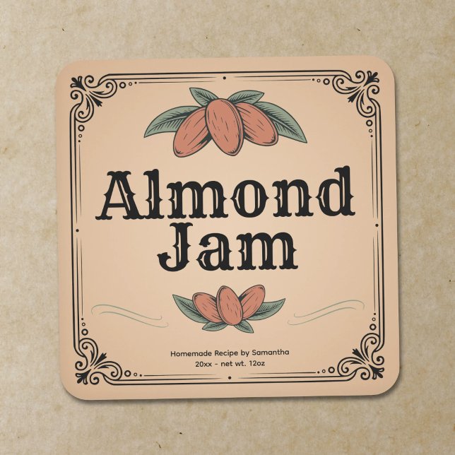 Autocollant d'étiquette de confiture d'amande vint (Vintage Almond Jam Label Sticker)