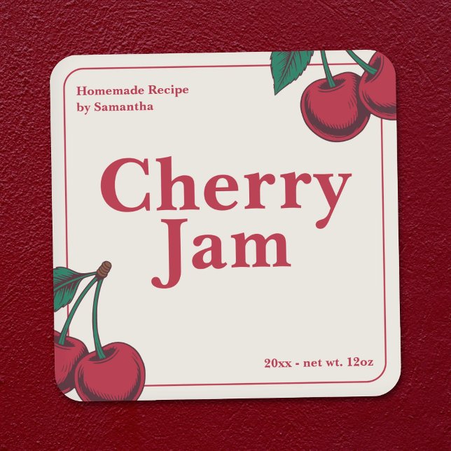 Autocollant d'étiquette de confiture de cerise min (Minimalist & Modern Cherry Jam Label Sticker)