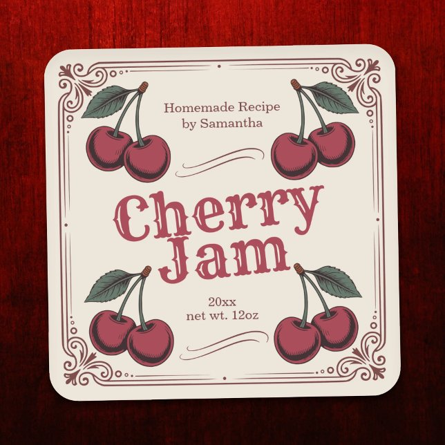 Autocollant d'étiquette de confiture de cerise vin (Vintage Cherry Jam Label Sticker)