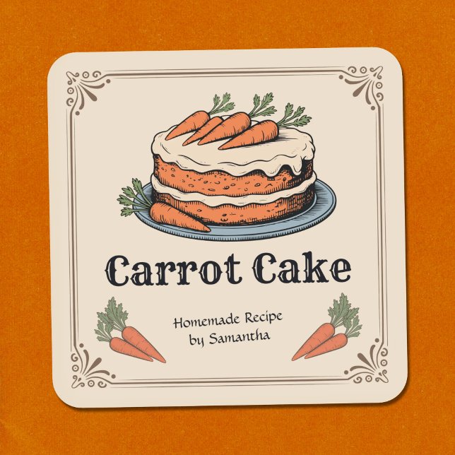 Autocollant d'étiquette de gâteau à la carotte de  (Vintage-Style Carrot Cake Label Sticker)