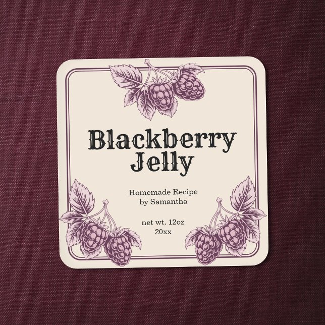 Autocollant d'étiquette de gelée de mûre de style  (Vintage-Style Blackberry Jelly Label Sticker)