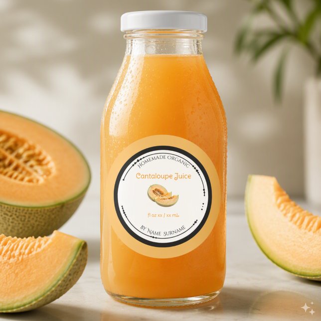Autocollant d'étiquette de jus de cantaloup bio fa (Créateur téléchargé)