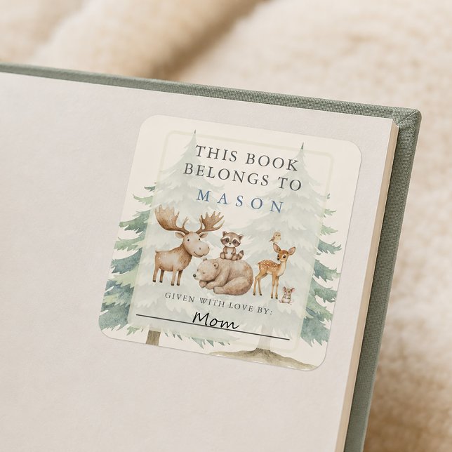Autocollant d'étiquette de livre de jolis animaux  (Cute Woodland Forest Animals Bookplate Sticker)