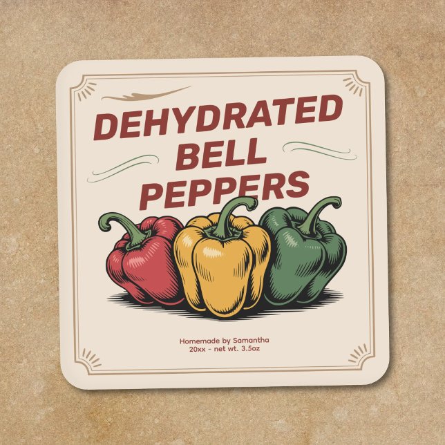 Autocollant d'étiquette de poivrons déshydratés vi (Vintage Dehydrated Bell Peppers Label Sticker)