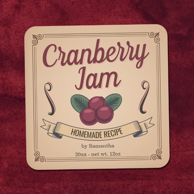 Autocollant d'étiquette de pot de confiture de can (Vintage Cranberry Jam Jar Label Sticker )