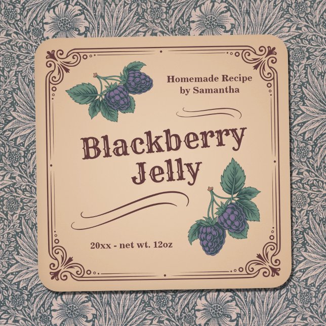 Autocollant d'étiquette de pot de confiture de mûr (Vintage Blackberry Jelly Jar Label Sticker)