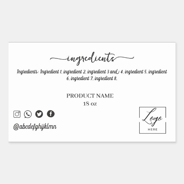 Autocollant d'étiquette de produit d'ingrédient de (Devant)