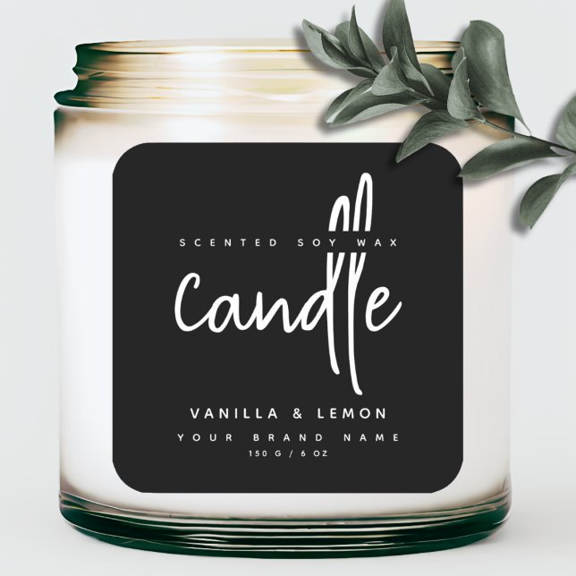 Autocollant d'étiquette de produit noir de script  (Créateur téléchargé)