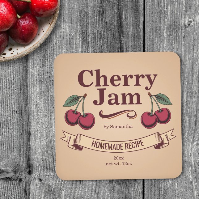 Autocollant d'étiquette de ruban bannière - Confit (Ribbon Banner - Vintage Cherry Jam Label Sticker)