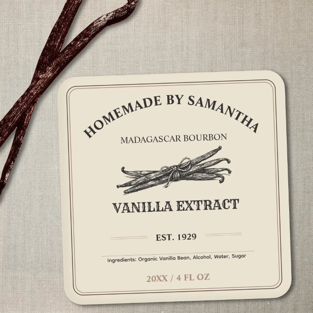 Autocollant d'étiquette d'extrait de vanille de ph (Vintage Apothecary Vanilla Extract Label Sticker)