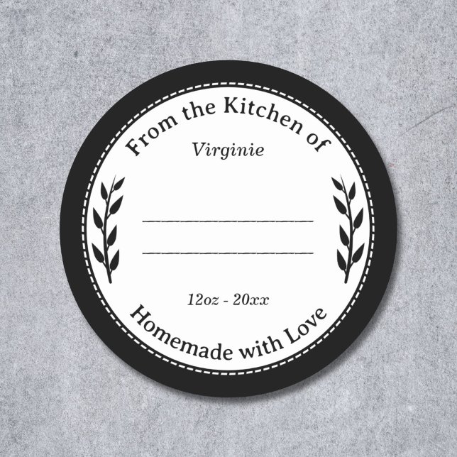 Autocollant d'étiquette fait maison avec amour noi (Black & White Homemade with Love Label Sticker)