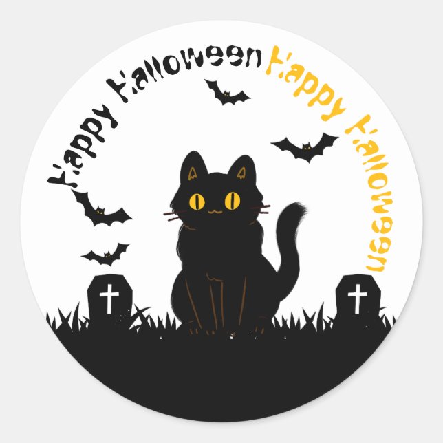 Autocollant d'Halloween avec chat noir (Devant)