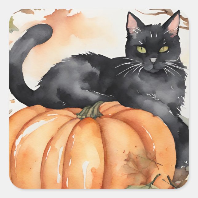 Autocollant d'Halloween d'automne citrouille et ch (Devant)