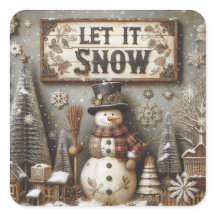 Autocollant d'hiver Rustique Snowman 'Let It Snow'