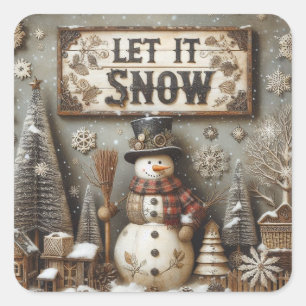 Autocollant d'hiver Rustique Snowman 'Let It Snow'