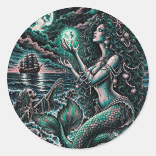 Autocollant d'horreur nautique de sirène sombre de