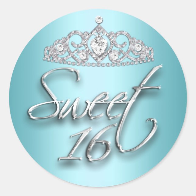 Autocollant Diadème Teal & Silver Sparkle Sweet 16 (Devant)