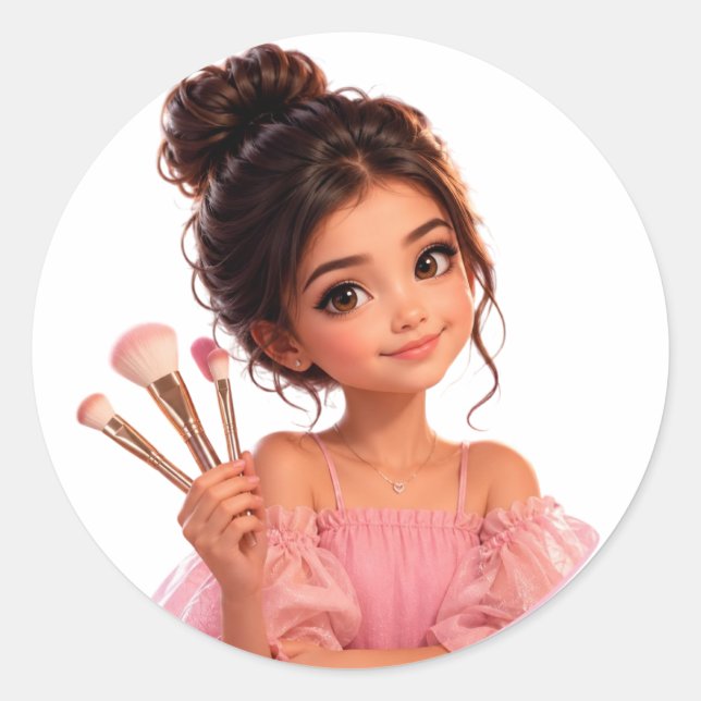 Autocollant d'illustration d'une jolie petite fill (Devant)
