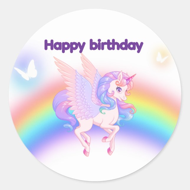 Autocollant d'invitation d'anniversaire Licorne Ar (Devant)