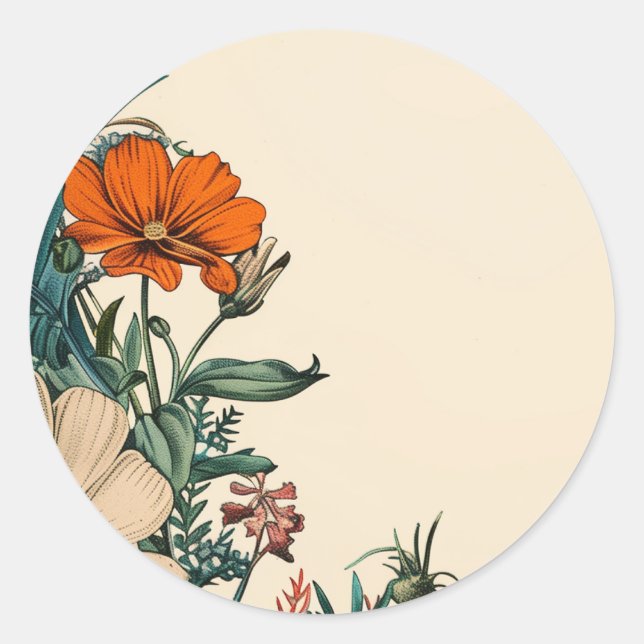 Autocollant d'invitation floral vintage orange sar (Devant)