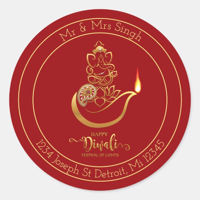 Autocollant Diwali circulaire avec Ganesha et acce (Devant)