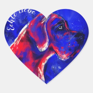 Autocollant dogue rouge bleu cœur