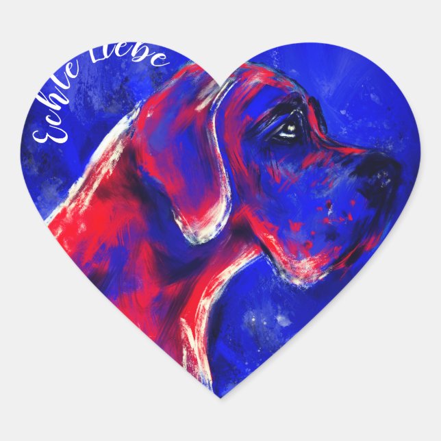 Autocollant dogue rouge bleu cœur (Devant)
