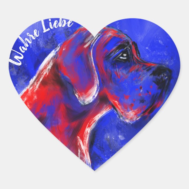 Autocollant dogue rouge bleu cœur (Devant)