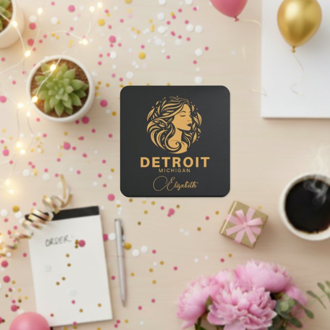 Autocollant doré Detroit Michigan (Custom Detroit Michigan Golden Lady Sticker)