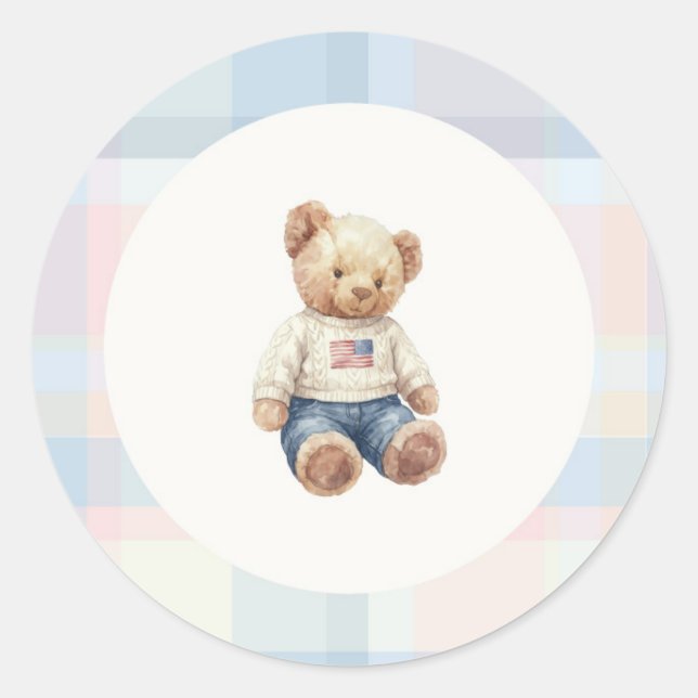 Autocollant d'ours en peluche garçon bleu (Devant)