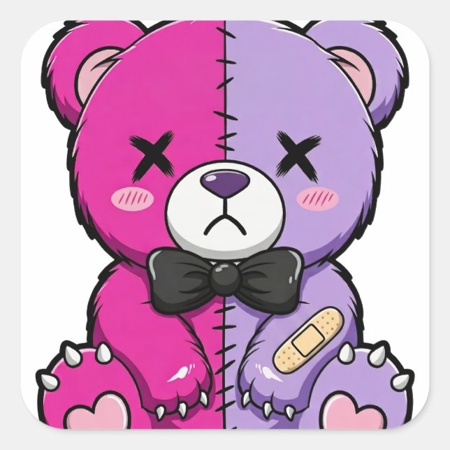 Autocollant d'ours gothique pastel mignon effrayan (Devant)