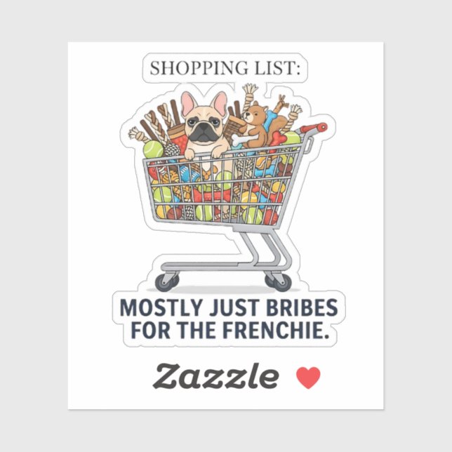 Autocollant drôle de frenchie en virée shopping (Feuille)