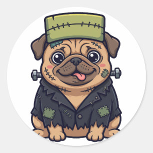 Autocollant drôle de pug Frankenstein Halloween