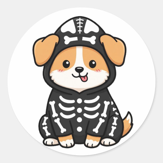 Autocollant drôle de squelette de corgi Halloween (Devant)