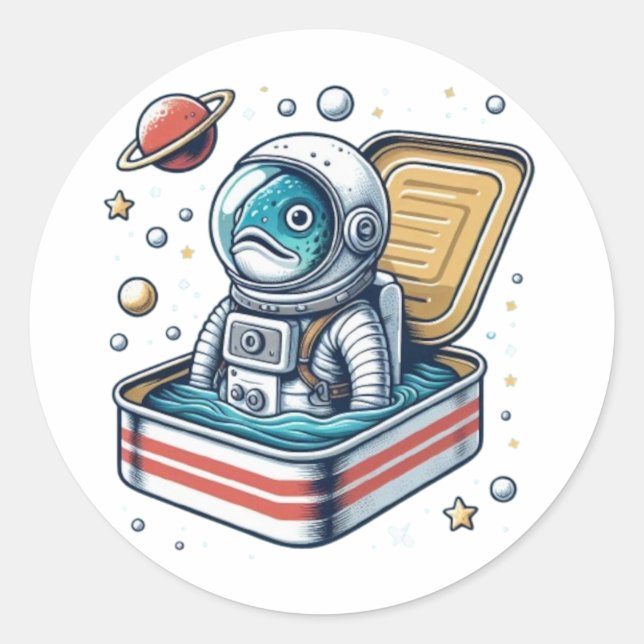 Autocollant drôle Rétro Astronaute Sardine (Devant)