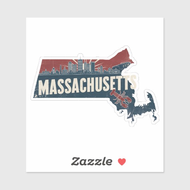 Autocollant du Massachusetts Retro (Feuille)