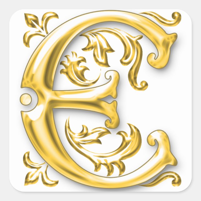 Autocollant E majuscule initial en or (Devant)