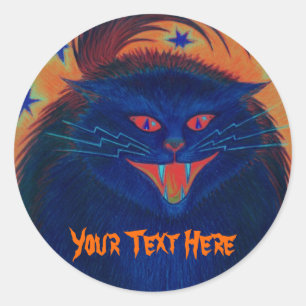 Autocollant effrayant Cat Blue 'Your Text'