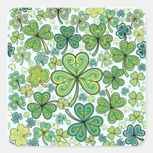 Autocollant élégant à motif trèfle bleu et vert