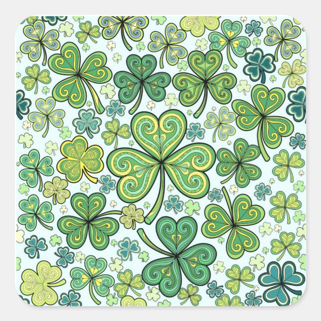 Autocollant élégant à motif trèfle bleu et vert (Devant)