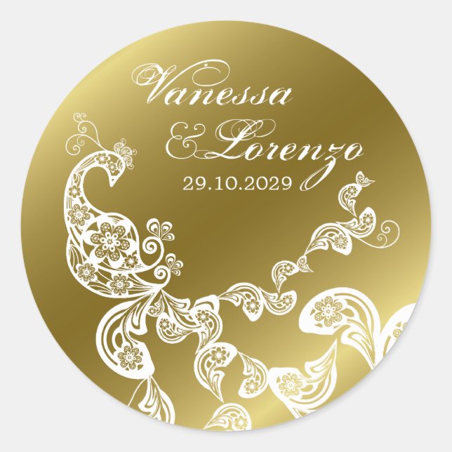 Autocollant élégant de mariage de Boho de paon (Devant)