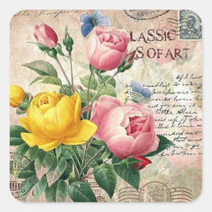 Autocollant élégant de roses florales vintage