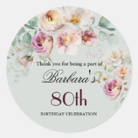 Autocollant Élégant Floral Aquarelle 80e Anniversa