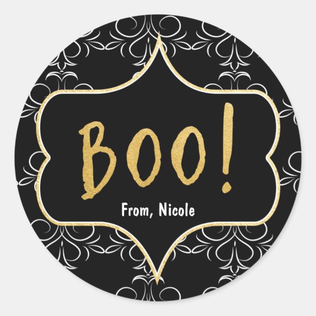 Autocollant élégant noir et blanc Halloween Gold B (Devant)