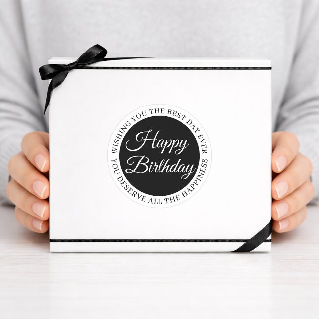 Autocollant élégant noir « Joyeux Anniversaire » (Créateur téléchargé)