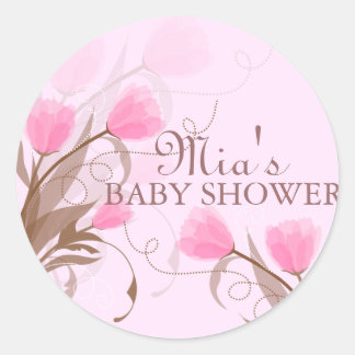 Autocollant élégant pour Baby Shower aux fleurs ro