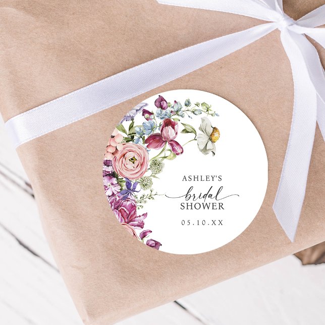 Autocollant élégant pour douche de mariée florale (Elegant Jewel Tone Floral Bridal Shower Sticker by Painted Paperie
)